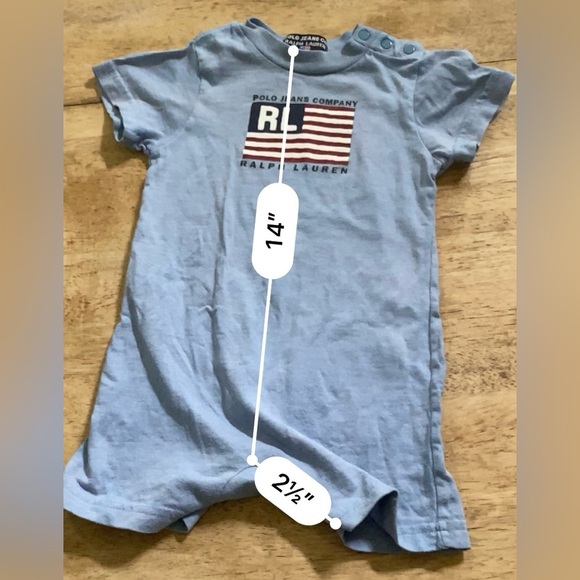 Vintage Polo Jeans Co RL‎ Infant Sz S (3-6m) Blue Cotton Jersey Shortall - Picture 9 of 11